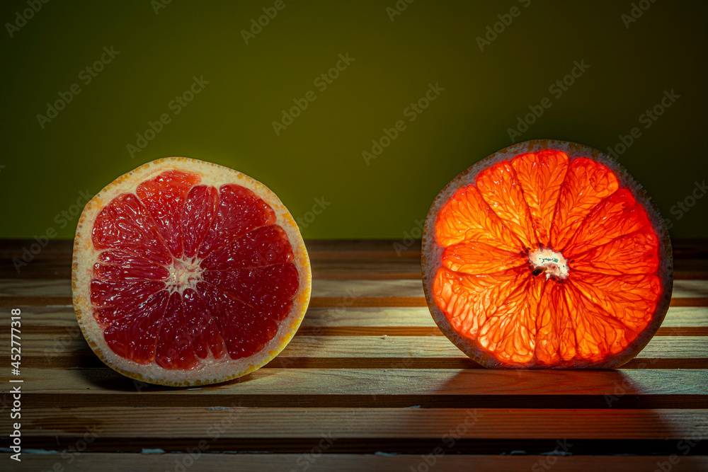 Grapefruit that stands symbols for the human blood circulation, health