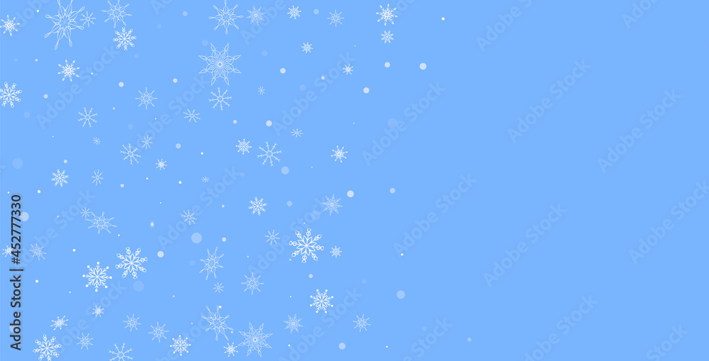 White delicate openwork snowflakes are scattered on a blue background. Festive background, postcard design, wallpaper White delicate openwork snowflakes are scattered on a blue background. Festive background, postcard design, wallpaper