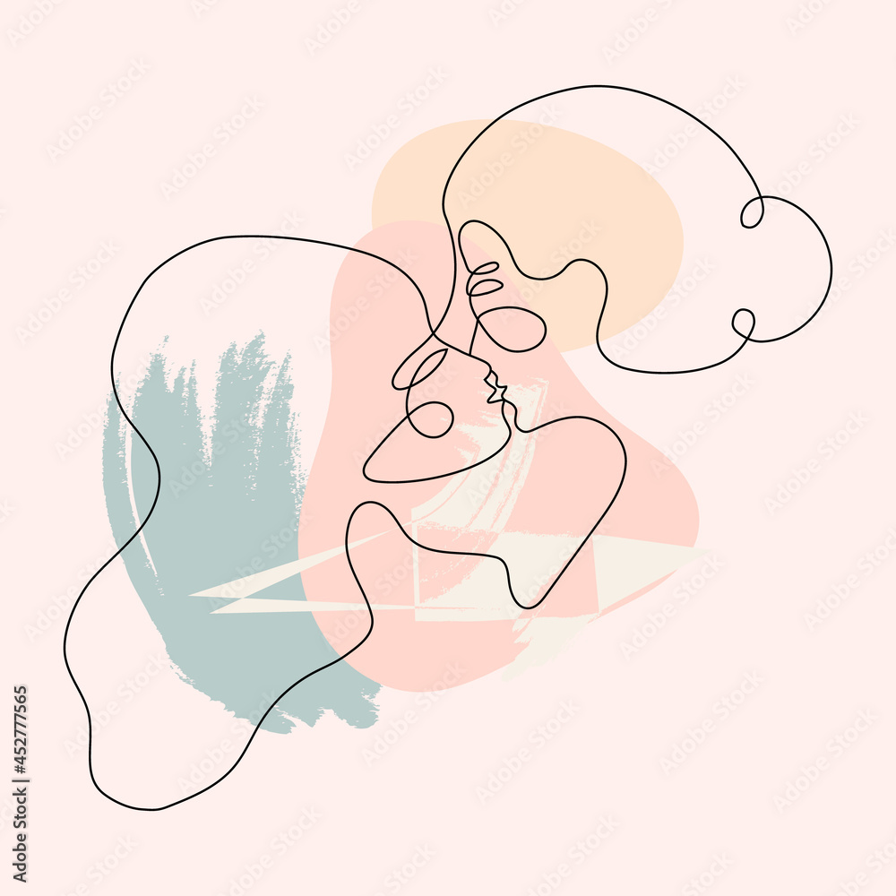 Two woman faces abstract one continuous line portrait. Modern minimalist style illustration for posters, t-shirts prints, avatars, pstcard and brochure. Lovers kiss, romantic relationship concept Two woman faces abstract one continuous line portrait. Modern minimalist style illustration for posters, t-shirts prints, avatars, pstcard and brochure. Lovers kiss, romantic relationship concept
