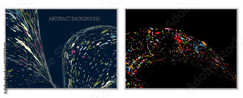 Multicolored paint splashes, smears, dust particles and debris are carried by the wind. A set of two templates. Design template for the design of banners, posters, booklets, covers, magazines. EPS 10