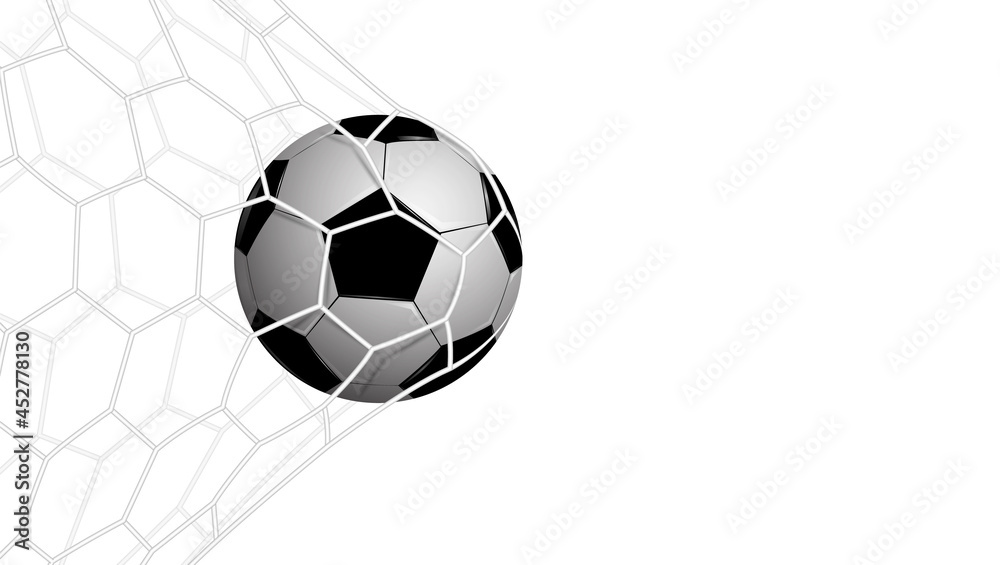 Fototapeta premium Realistic football in net isolated on white background, vector illustration