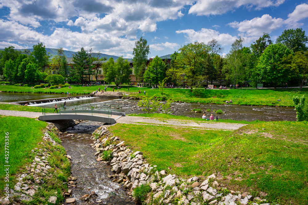 Scenery of the Vistula river in Ustron on the hills of the Silesian Beskids. Poland