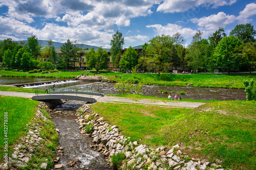 Fototapeta Naklejka Na Ścianę i Meble -  Scenery of the Vistula river in Ustron on the hills of the Silesian Beskids. Poland