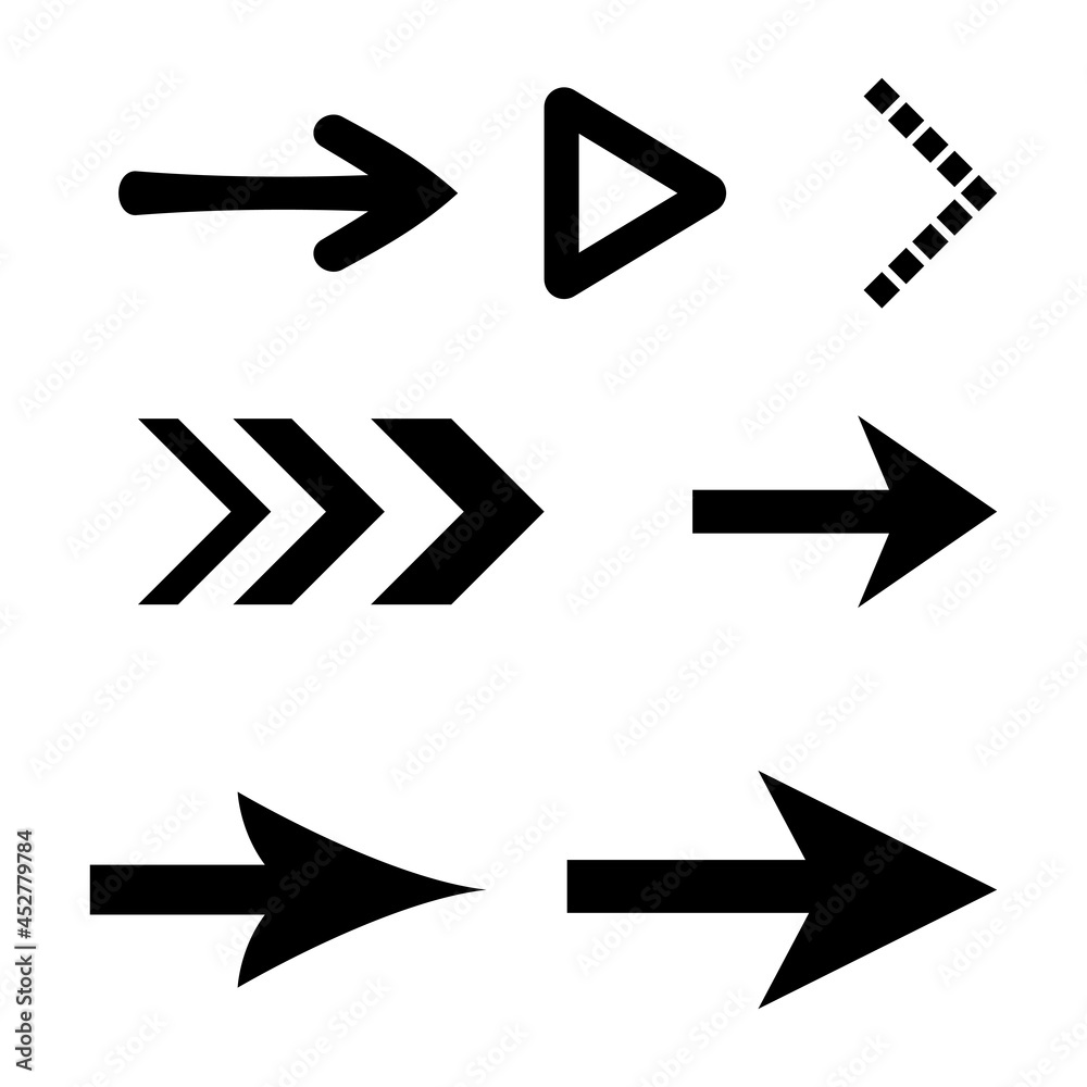 Icon Set of Flat Arrows. Isolated Black Arrow Icon Collection for Back and Next User Interface Icons. Different Concept for Previous or Forward Minimal Web Buttons Icon Set of Flat Arrows. Isolated Black Arrow Icon Collection for Back and Next User Interface Icons. Different Concept for Previous or Forward Minimal Web Buttons
