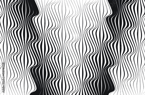 Abstract flow lines background . Fluid wavy shape .Striped linear pattern . Music sound wave . Vector illustration