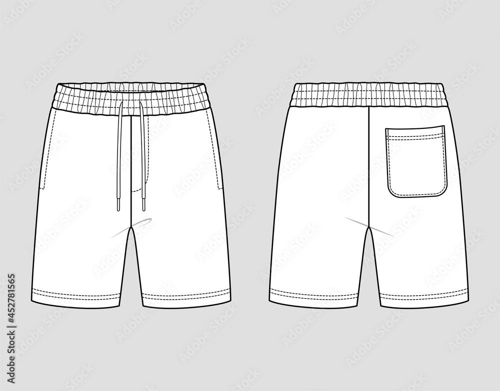 Vecteur Stock Sweat shorts with elastic waist. Men's sportswear. Vector  technical sketch. Mockup template. | Adobe Stock