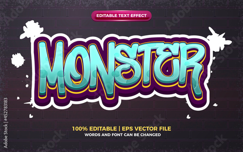 monster graffiti art style logo editable text effect 3d