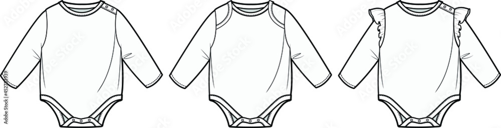 Baby Romper Bodysuit fashion illustration vector, CAD, technical drawing, flat drawing. Baby Romper Bodysuit fashion illustration vector, CAD, technical drawing, flat drawing.
