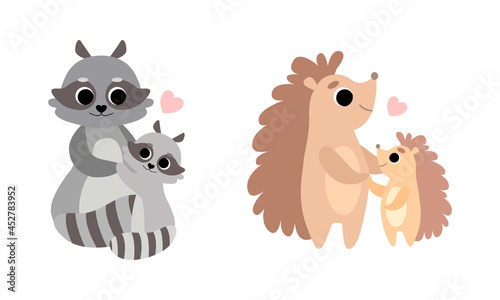 Little Baby Animal and Their Mom Cuddling and Loving Each Other Vector Set