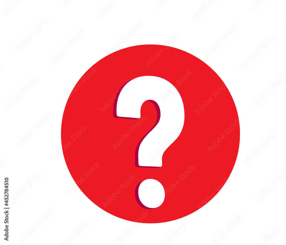 Large white question mark in the red circle vector illustration isolated on white background. Problem, doubt design concept Large white question mark in the red circle vector illustration isolated on white background. Problem, doubt design concept