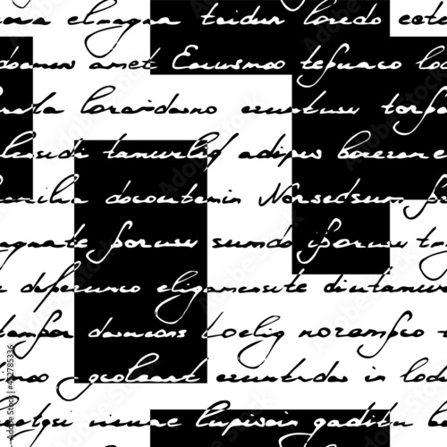 Abstract seamless pattern. Scribble background. Repeating scrawl pattern. Writing abstract text background. Repeated write script. Written handwriting. Scribbles patern for design prints. Vector