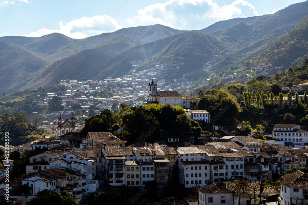 Daytime aerial view of the historic center of Ouro Preto