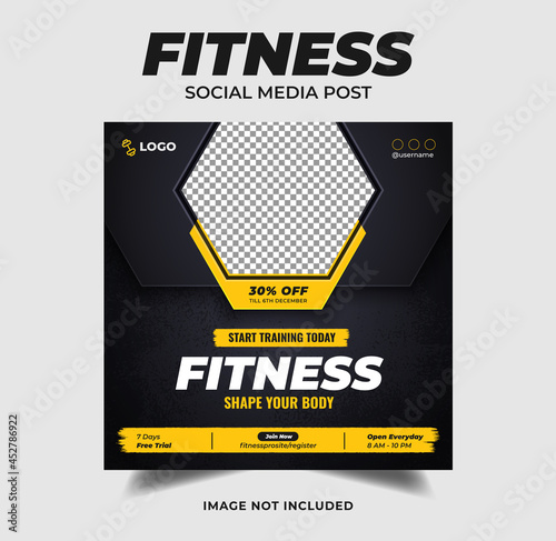 Fitness gym studio social media post or square flyer web banner template Premium Vector