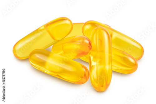 Fish oil capsules isolated on white background with clipping path and full depth of field