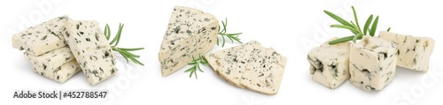 Schilderij op canvas Blue cheese with rosemary isolated on white background with full depth of field