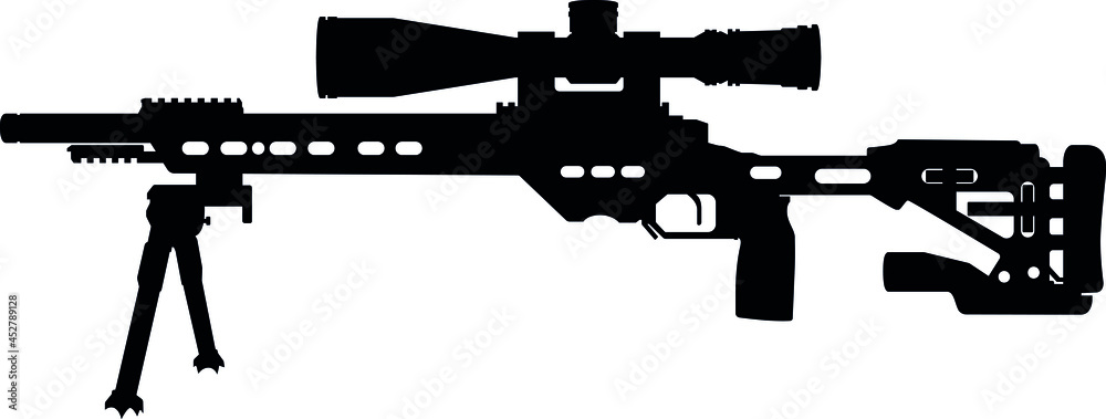 Precision rifle, military sniper rifle Gun .22lr V22 Rifle featuring an 18 MTU profile long barrel rifle. Detailed realistic silhouette
