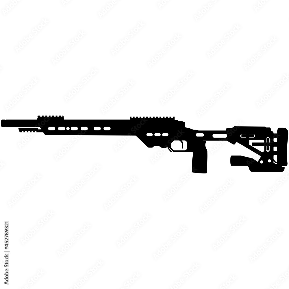 Precision rifle, military sniper rifle Gun .22lr V22 Rifle featuring an 18 MTU profile long barrel rifle. Detailed realistic silhouette Precision rifle, military sniper rifle Gun .22lr V22 Rifle featuring an 18 MTU profile long barrel rifle. Detailed realistic silhouette