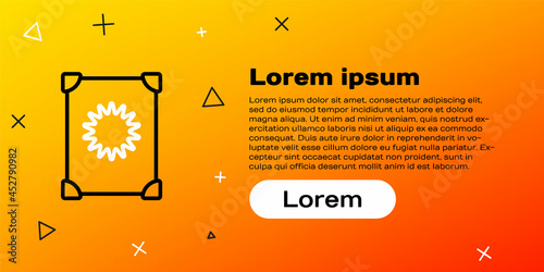 Line Ancient magic book with alchemy recipes and mystic spells and enchantments icon isolated on yellow background. Colorful outline concept. Vector