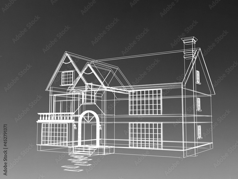 Modern architecture building house sketch. 3d render