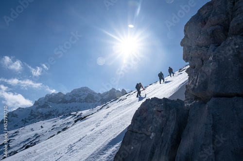 summit plans and hiking routes of three climbers © emerald_media