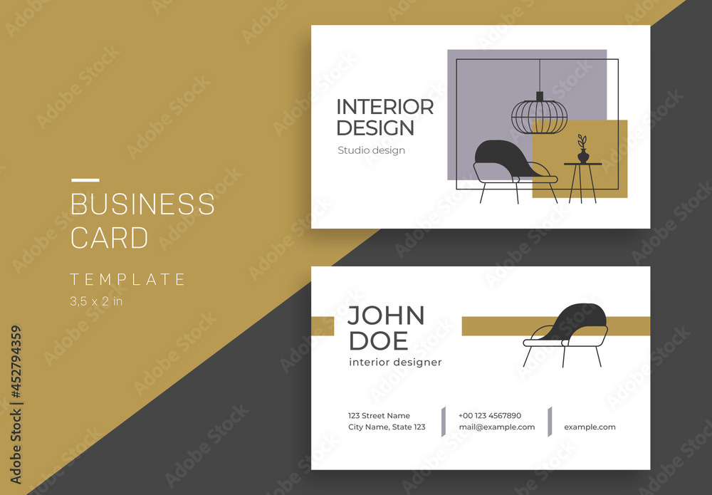 Business Card Layout with Interior Design Stock Template | Adobe Stock