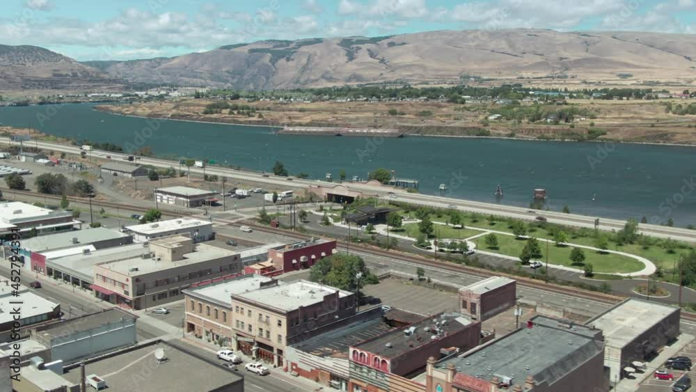 Aerial: The Dalles and the Columbia River, Oregon, USA Aerial: The Dalles and the Columbia River, Oregon, USA