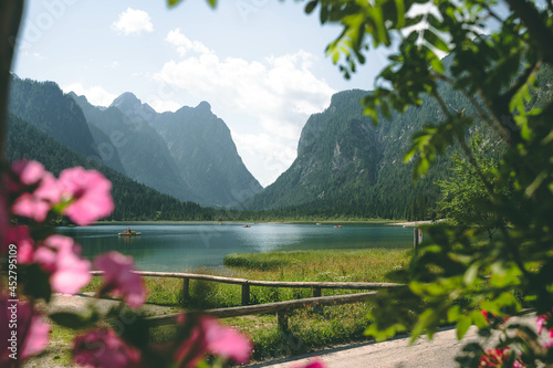 Lago di Dobbiaco, South Tyrol Italy. Amazing glacial lake in the Dolomites - Italy