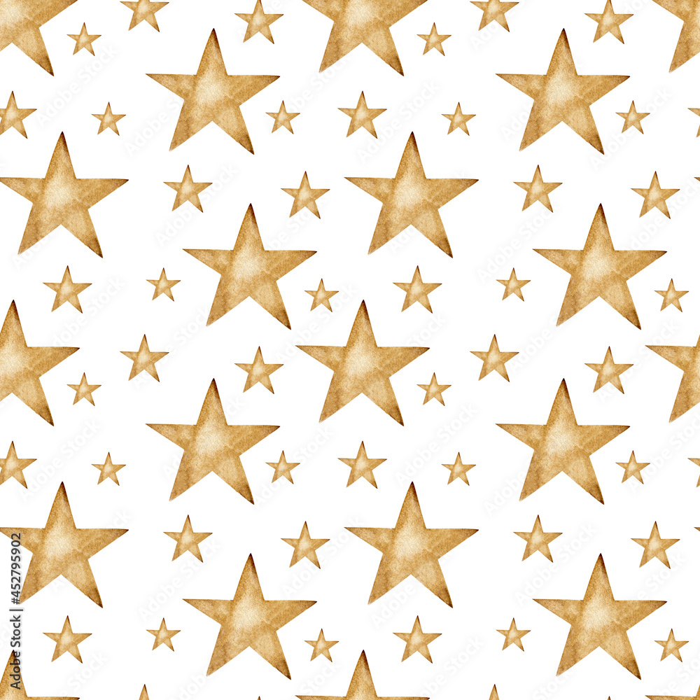 seamless pattern watercolor gold stars on white background, hand painted seamless pattern watercolor gold stars on white background, hand painted