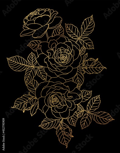 a bouquet of golden roses on a black background