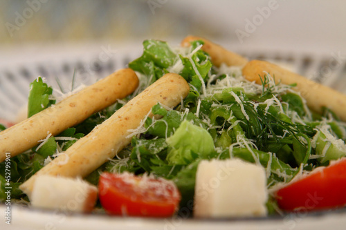 Mediterranean salad with feta cheese, tomatoes and peppers. Mediterranean salad and Mediterranean food.