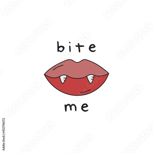 Bite me vampire mouth vector hand drawing