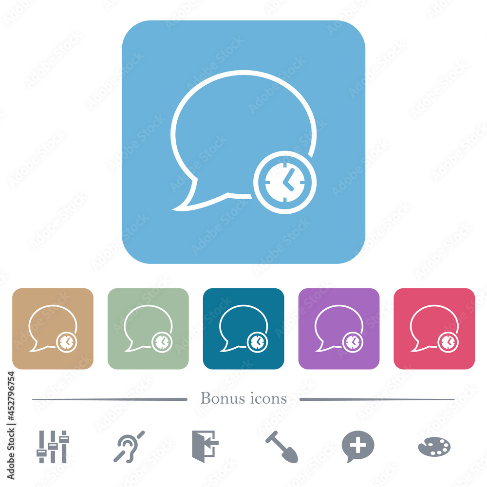 Message time outline flat icons on color rounded square backgrounds Message time outline flat icons on color rounded square backgrounds
