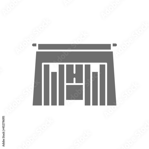 Egyptian tomb, pharaoh sarcophagus grey icon. Isolated on white background