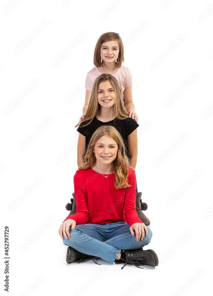 Kids: Young Girls Sitting Kneeling And Standing