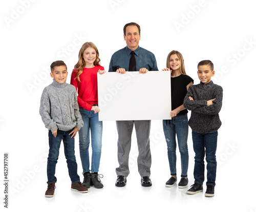 Kids: Students And Instructor Gather Around White Card