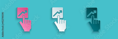 Paper cut Leader of a team of executives icon isolated on blue background. Paper art style. Vector