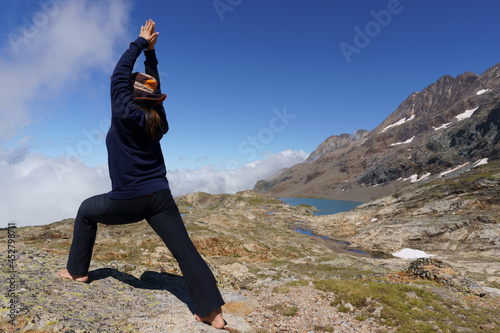 Yoga at the top of the mountain, Alpes d'huez. France