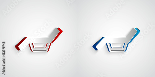 Paper cut Sunbed icon isolated on grey background. Sun lounger. Paper art style. Vector