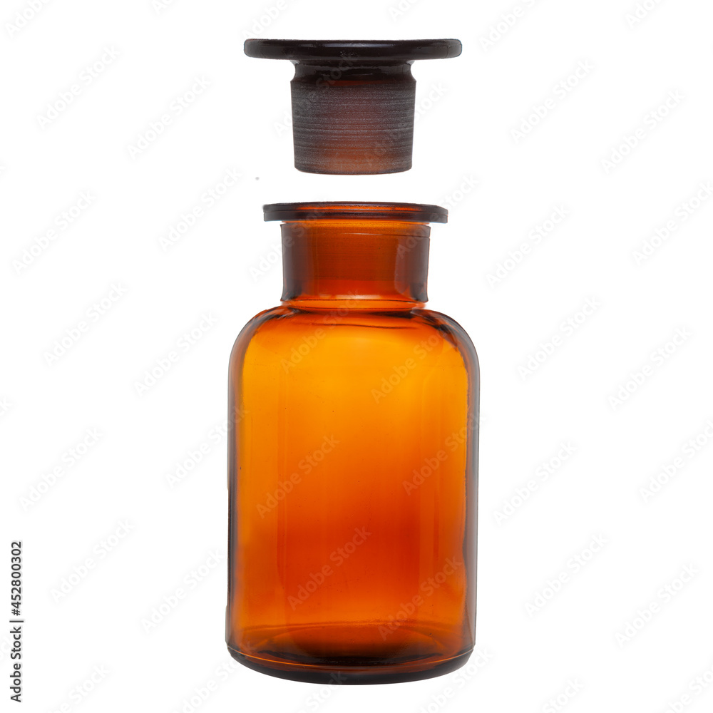 Blank glass medical bottle isolated. Clipping path. Chemical glass