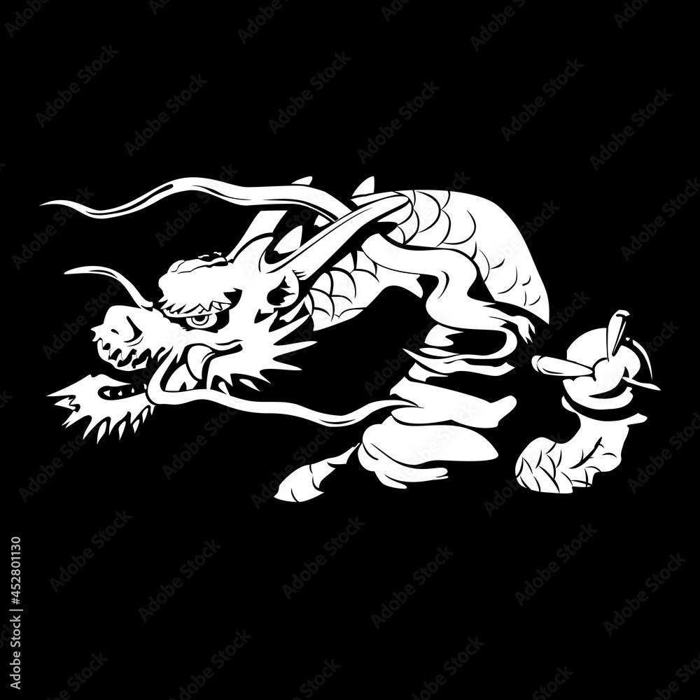 Fototapeta premium 玉を持った龍のシルエットのイラスト