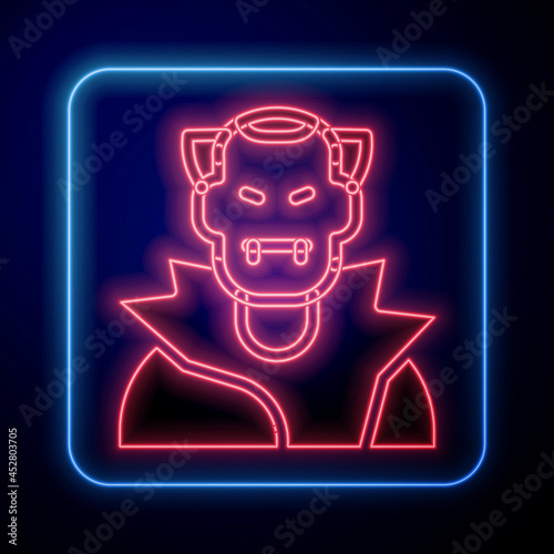 Glowing neon Vampire icon isolated on black background. Happy Halloween party. Vector