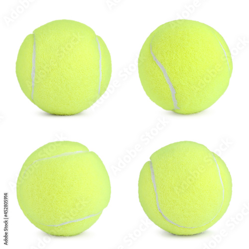 Set with bright tennis balls on white background © New Africa