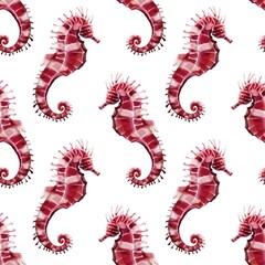 Fototapete Maritime Tiermuster Aquarell Seepferdchen Verspieltes Meeresmuster  © NNclipart