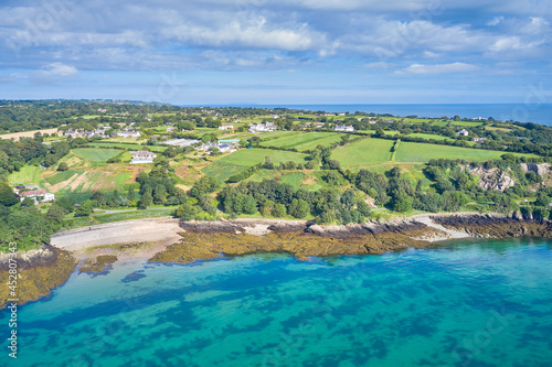 Aerial drone image of Belval Cove at St Catherines Bay, Jersey CI