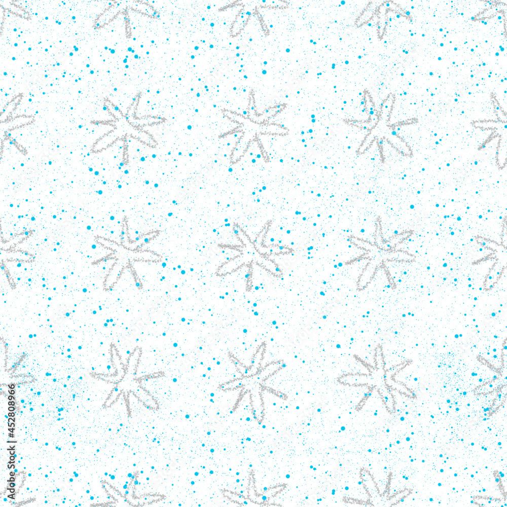 Hand Drawn Snowflakes Christmas Seamless Pattern. Subtle Flying Snow Flakes on chalk snowflakes Background. Amusing chalk handdrawn snow overlay. Pretty holiday season decoration. Hand Drawn Snowflakes Christmas Seamless Pattern. Subtle Flying Snow Flakes on chalk snowflakes Background. Amusing chalk handdrawn snow overlay. Pretty holiday season decoration.