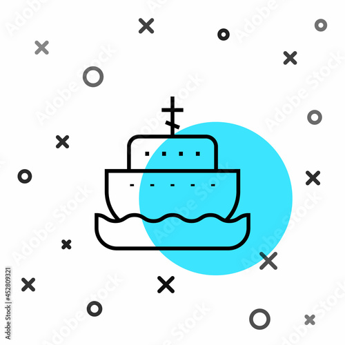 Black line Ark of noah icon isolated on white background. Wood big high cargo. Random dynamic shapes. Vector