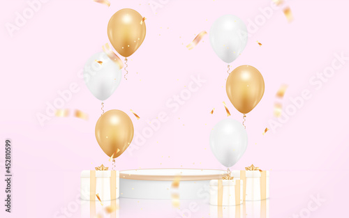 happy birthday background with realistic balloon