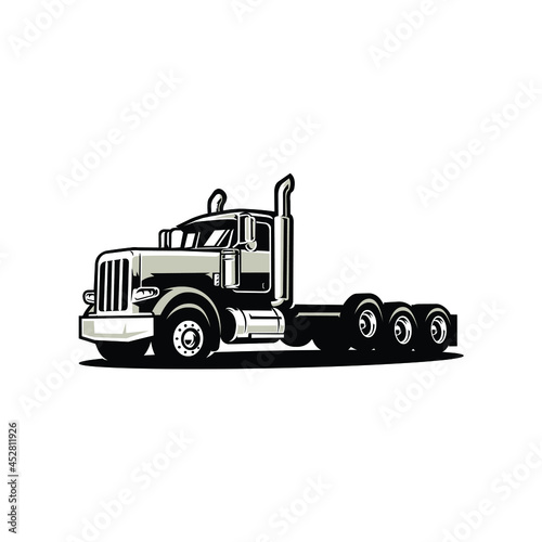 Semi Truck Trailer 18 Wheeler Vector Isolated in White Background.