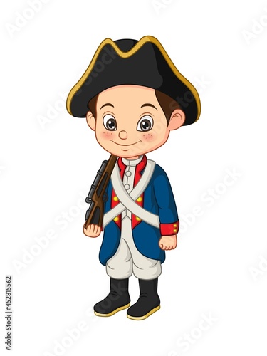 Murais de parede Cartoon little boy wearing american revolution soldier costume