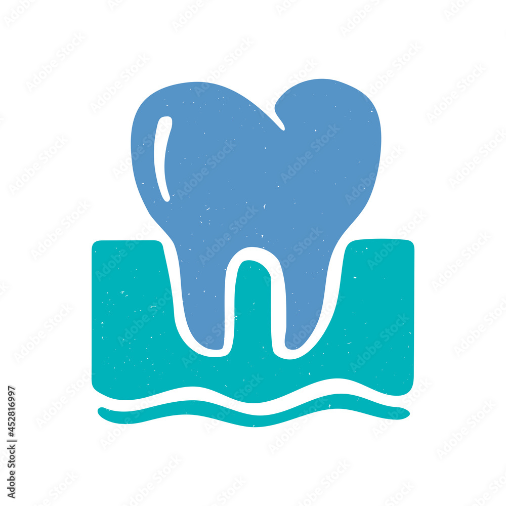 Obraz premium Human tooth icon. Two-color dental symbol isolated on a white background. Vector flat hand drawn illustration
